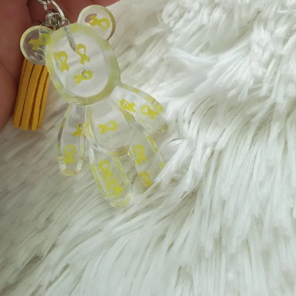 Yellow Awareness Ribbon Bear Tassel Keychain